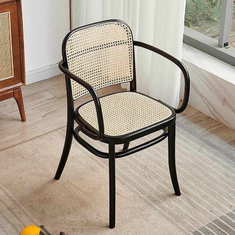 Contemporary Retro Square Grid Wood Rattan Dining Chair Backrest For Living Room