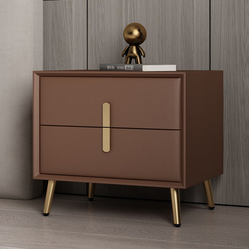 Modern Luxury Rectangular Solid Wood Leather Hardware Nightstand 2-Drawer For Bedroom