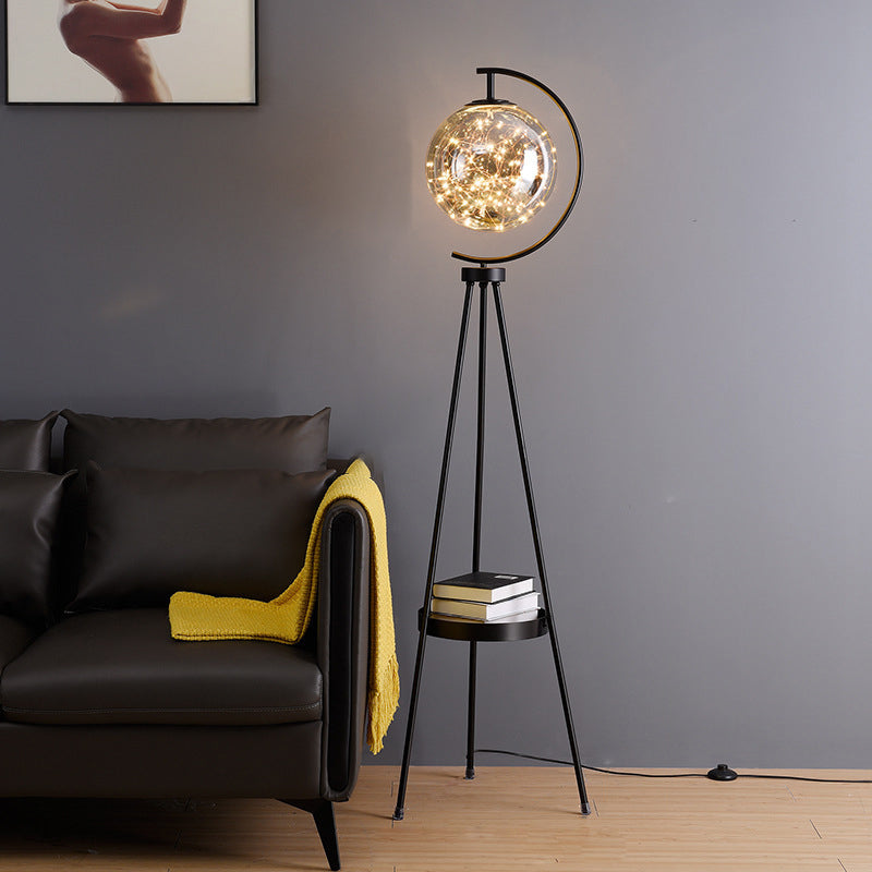 Contemporary Scandinavian Orb Tripod Iron Glass LED Standing Floor Lamp For Bedroom