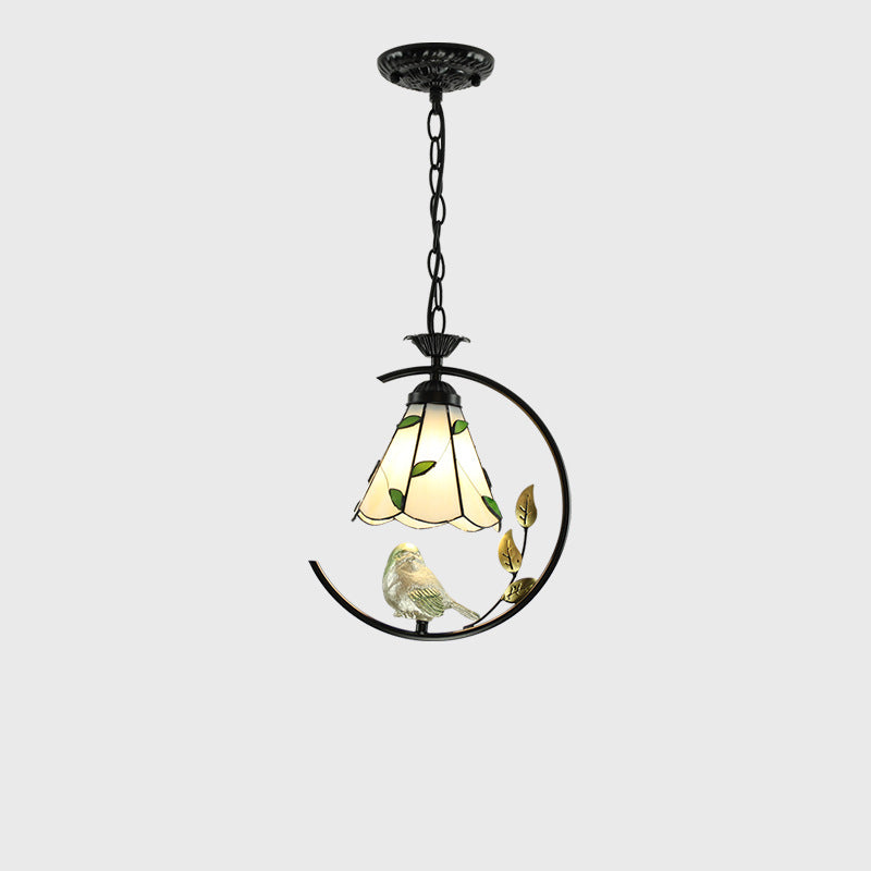 Traditional Tiffany Mediterranean Stained Glass Bird Decoration 1-Light Pendant For Living Room