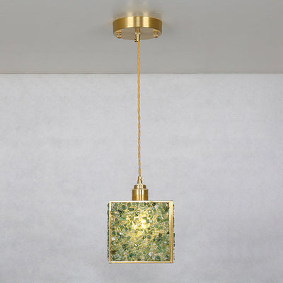 Modern Luxury Square Cube Gold Copper Frame Glass Shade 1-Light Pendant Light For Living Room