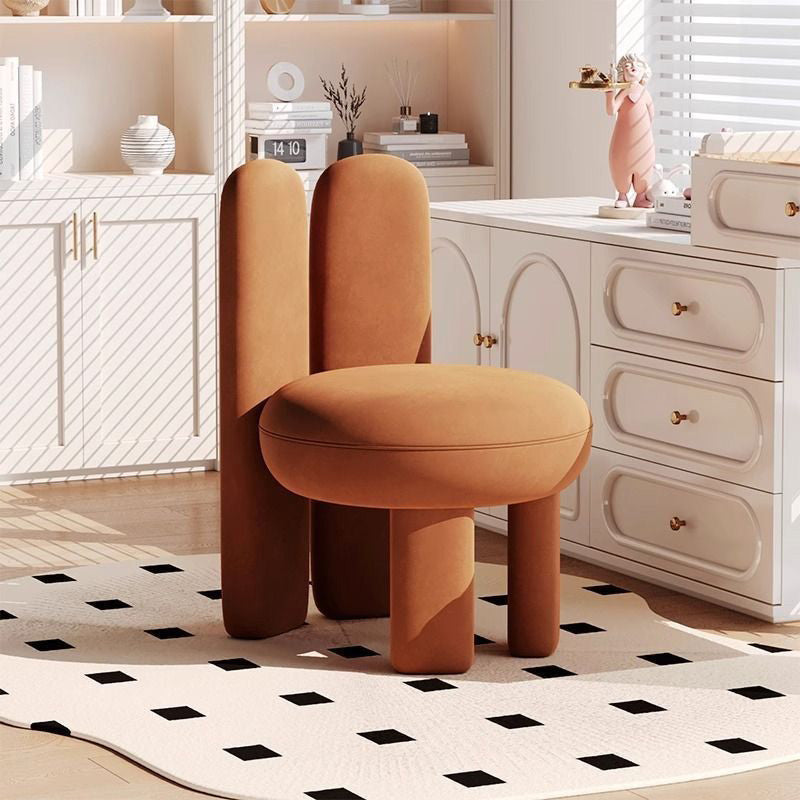 Contemporary Nordic Round Velvet PU Leather Upholstered Vanity Stool Rabbit Ears Backrest Armless For Bedroom