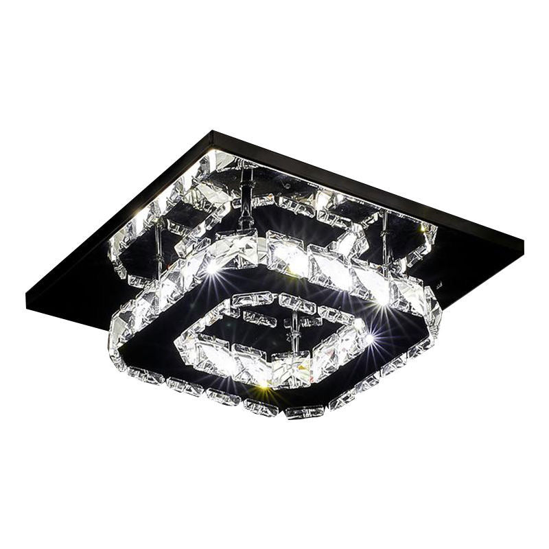 Contemporary Luxury Square Stainless Steel Crystal Decor LED Flush Mount Ceiling Light For Living Room