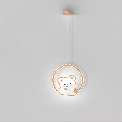 Modern Simplicity Kids Aluminum Iron Acrylic Circle Bear Cow LED Pendant Light For Bedside