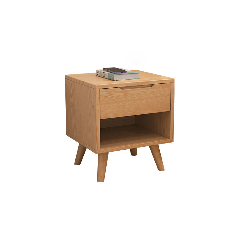 Modern Simplicity Square Cubic Rectangular Rubber Wood Nightstand 1/2 Drawer For Bedside