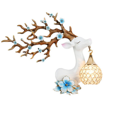 European Creative Resin Antler Crystal Ball Shade 1-Light Wall Sconce Lamp