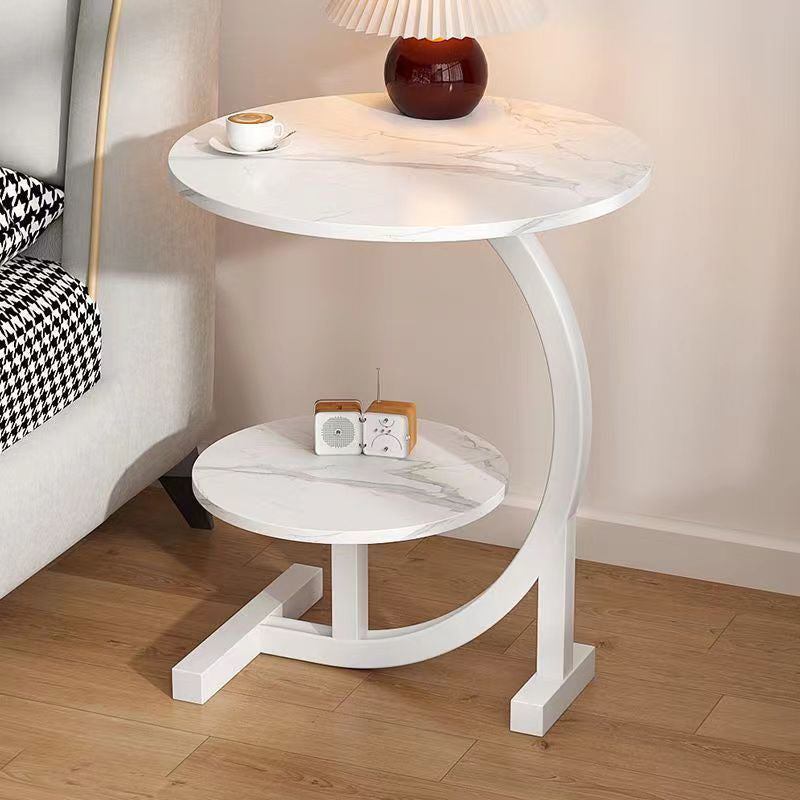 Modern Simplicity Round C Shape Plate Carbon Steel End Table 2-Tier For Living Room