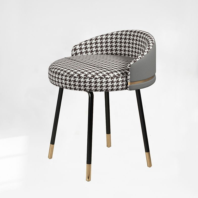 Contemporary Nordic Round Houndstooth Leather Fabric Splicing Vanity Stool Low Back For Bedroom