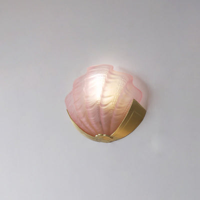 Modern Art Deco Shell Brass Glass 1-Light Wall Sconce Lamp For Bedroom