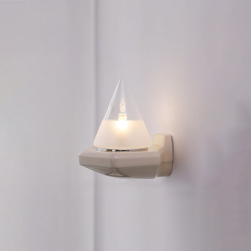 Modern Minimalist Cone Iron Ceramic Glass 1-Light Wall Sconce Lamp For Bedroom