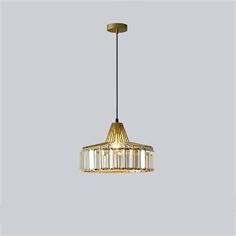 Contemporary Luxury Iron Cylinder Frame Crystal Shade 1-Light Pendant Light For Living Room