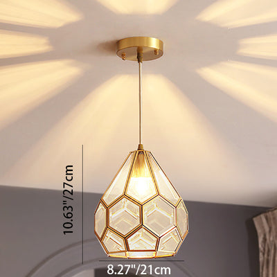 Modern Luxury Gold Finish Frame Geometric Glass Shade 1-Light Pendant Light For Bedroom