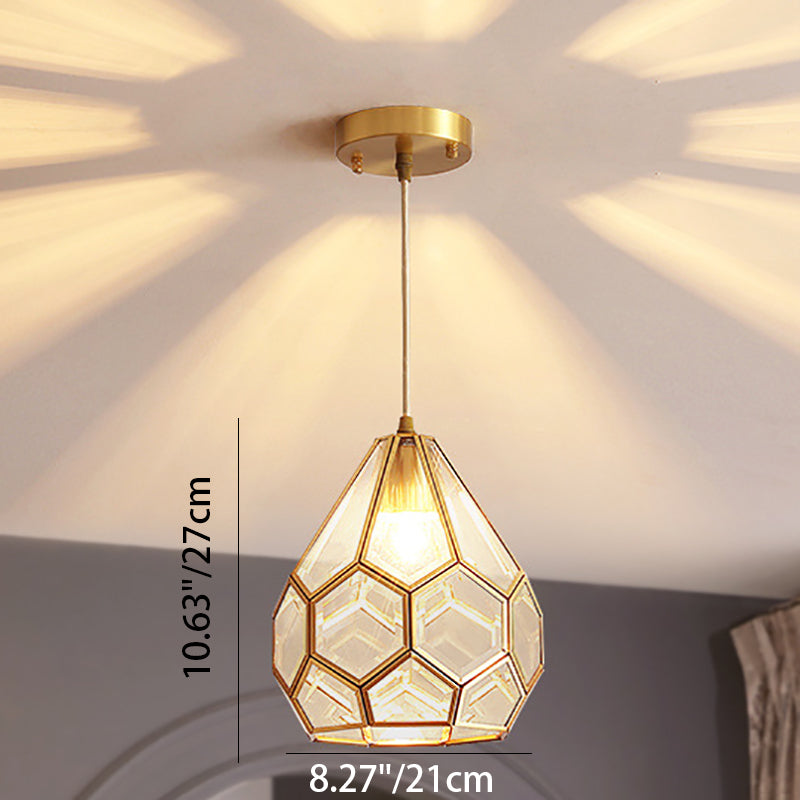 Modern Luxury Gold Finish Frame Geometric Glass Shade 1-Light Pendant Light For Bedroom