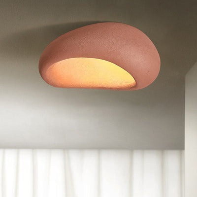 Traditional Japanese Foam Rock Hollowed 1-light Flush Mount Ceiling Light For Dining Room