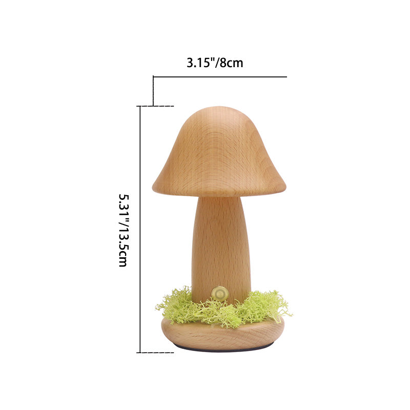 Modern Art Deco Mushroom Round Solid Wood LED Table Lamp For Bedroom