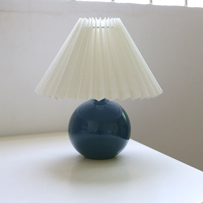 Contemporary Retro Pleated Fabric Round Ceramic Base 1-Light Table Lamp For Bedroom