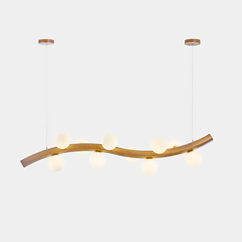 Modern Minimalist Wave Line Orb Solid Wood Glass 6/8/10 Lights Island Light Chandelier For Dining Room