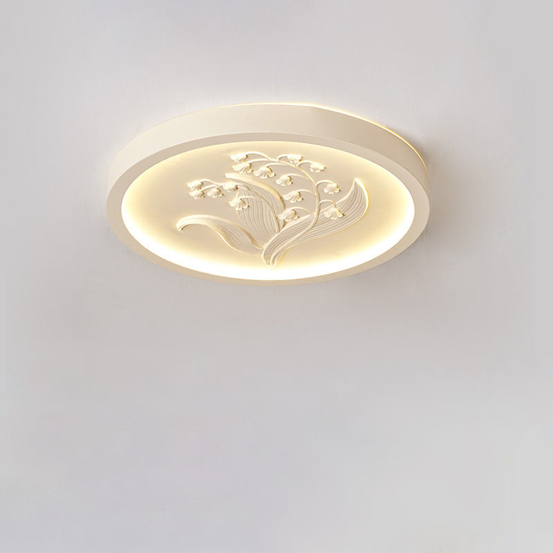 Modern Art Deco Round Bellflower Iron Resin Acrylic LED Flush Mount Ceiling Light For Bedroom