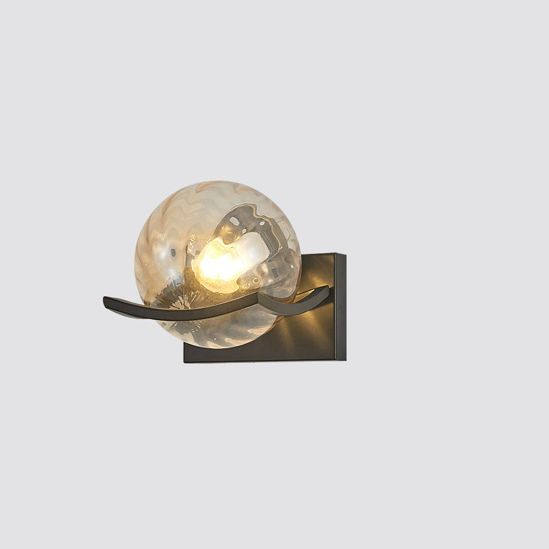 Modern Simplicity Iron Water Pattern Glass Ball Shade 1-Light Wall Sconce Lamp For Bedroom