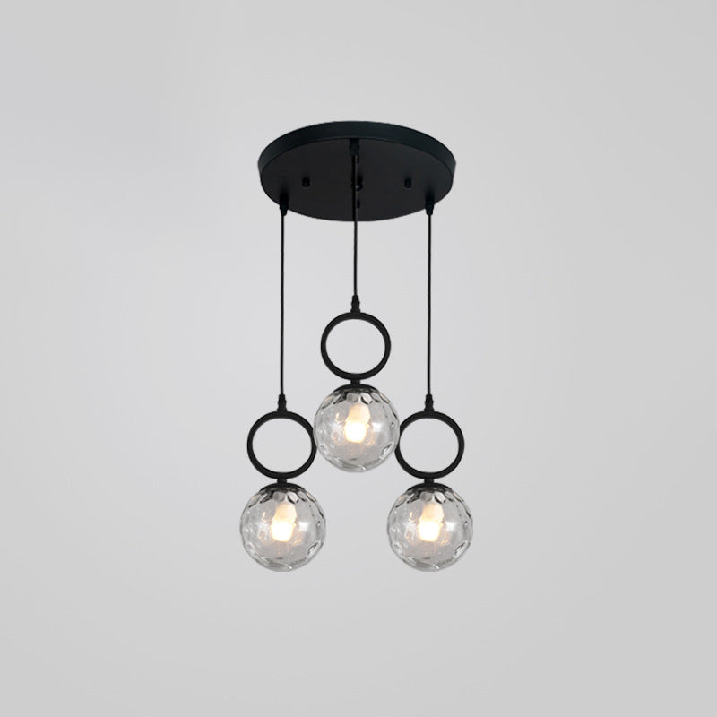 Contemporary Nordic Glass Iron Ball Ring 3-Light Island Light Chandeliers For Dining Room