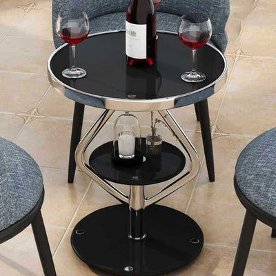 Contemporary Nordic Round Lozenge Glass Stainless Steel End Table 2-Tier For Living Room