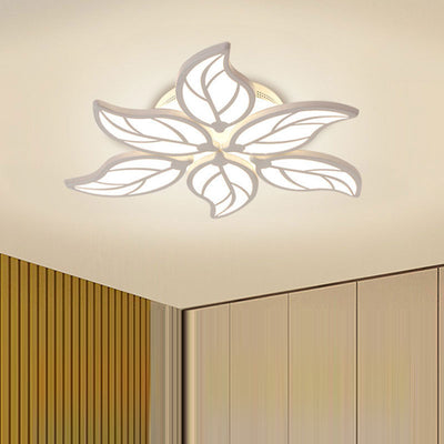 Modern Minimalist Leaf Hardware Acrylic LED Semi-Flush Mount Ceiling Light For Living Room