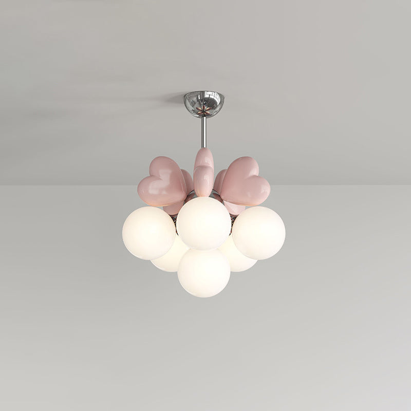 Modern Minimalist Cream Orb Heart Hardware Resin PE 4/6 Light Chandelier For Living Room