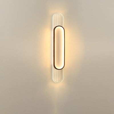 Modern Simplicity Imitation Wood Grain Edging Acrylic Grille Ellipse Shade LED Wall Sconce Lamp For Living Room