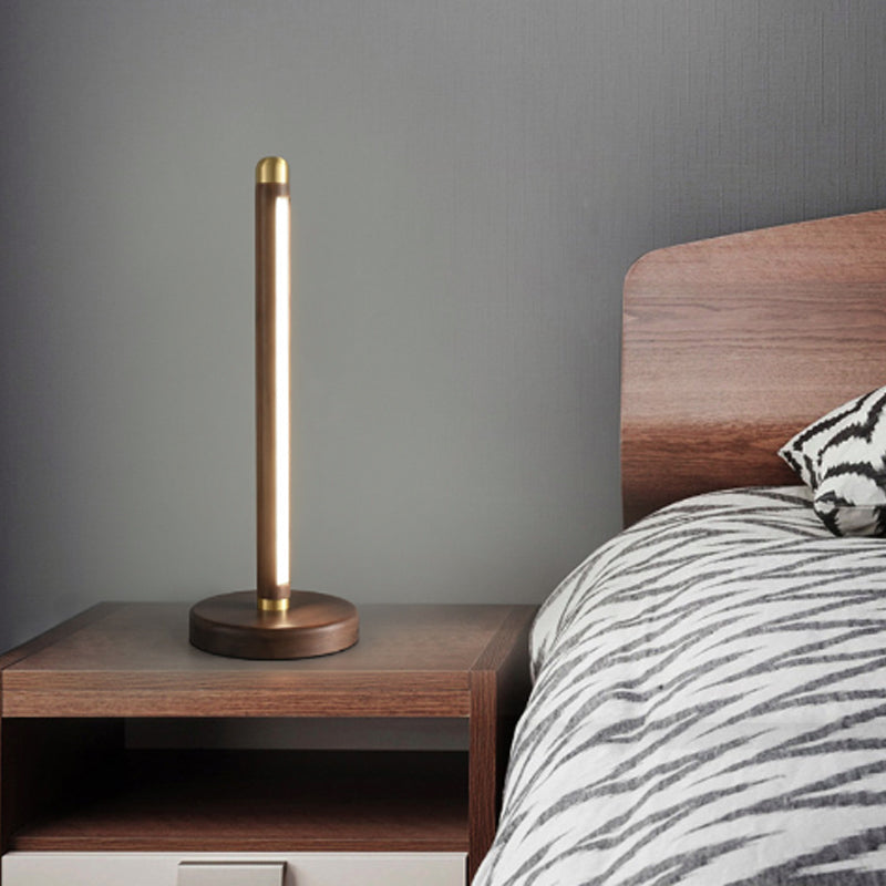 Modern Minimalist Linear Wood Copper Acrylic LED Table Lamp For Bedroom