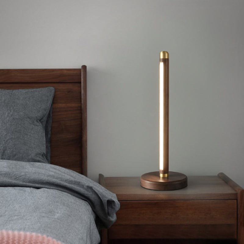 Modern Minimalist Linear Wood Copper Acrylic LED Table Lamp For Bedroom