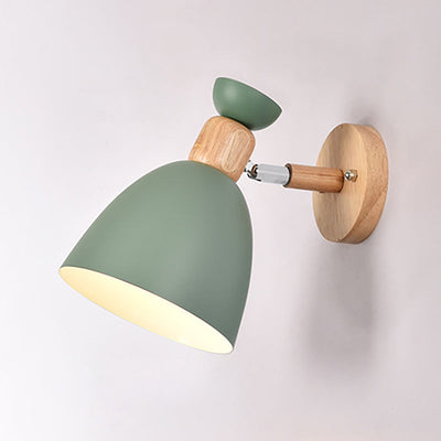 Modern Minimalist Round Horn Aluminum Wood 1-Light Wall Sconce Lamp For Bedroom