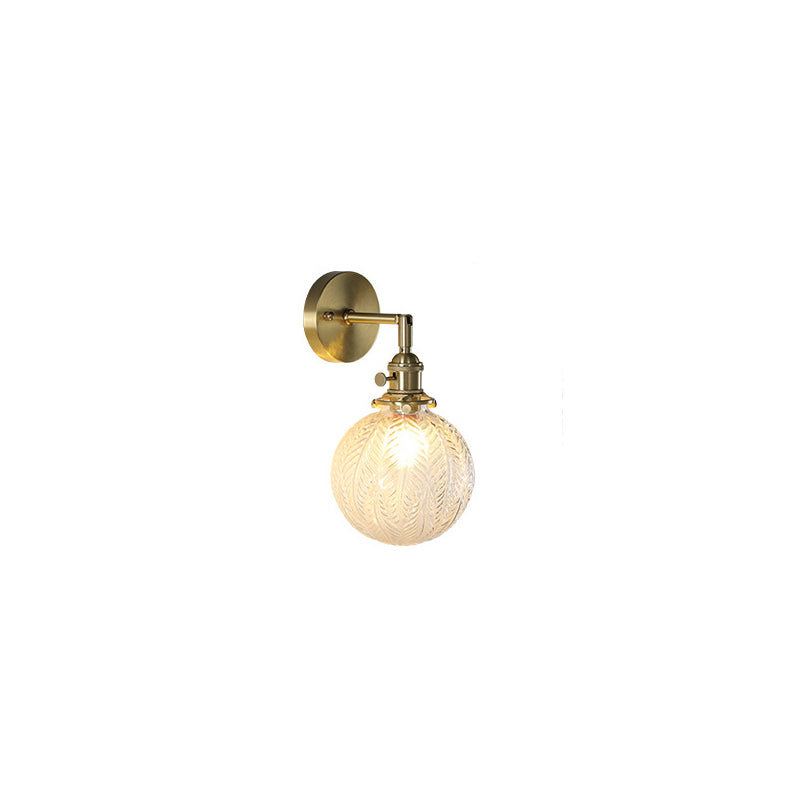 Traditional French Flower Cylinder Ball Copper Glass 1-Light Wall Sconce Lamp For Bedside