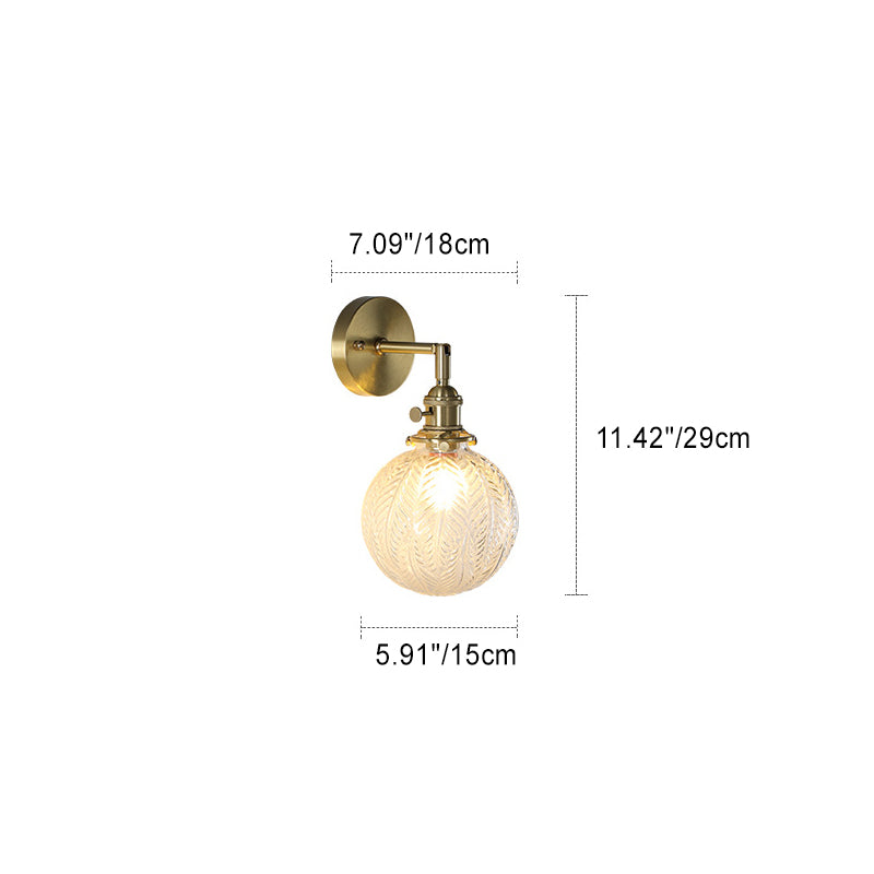 Traditional French Flower Cylinder Ball Copper Glass 1-Light Wall Sconce Lamp For Bedside