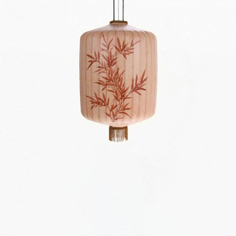 Traditional Chinese Bamboo Pattern Fabric Lantern Shade 1-Light Pendant Light For Dining Room