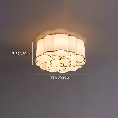 Traditional Chinese Iron Fabric Round Cloud 5/6/7/9/12/13 Light Flush Mount Ceiling Light For Bedroom