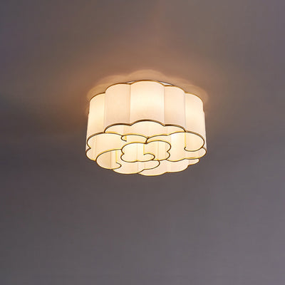 Traditional Chinese Iron Fabric Round Cloud 5/6/7/9/12/13 Light Flush Mount Ceiling Light For Bedroom