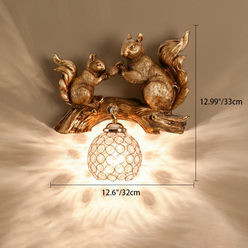 Contemporary Creative Squirrel Resin Crystal 1-Light Wall Sconce Lamp For Bedroom