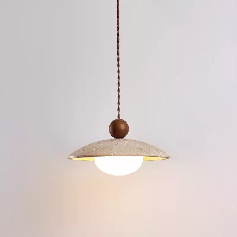 Contemporary Scandinavian Disc Solid Wood Yellow Travertine 1-Light Pendant Light For Living Room