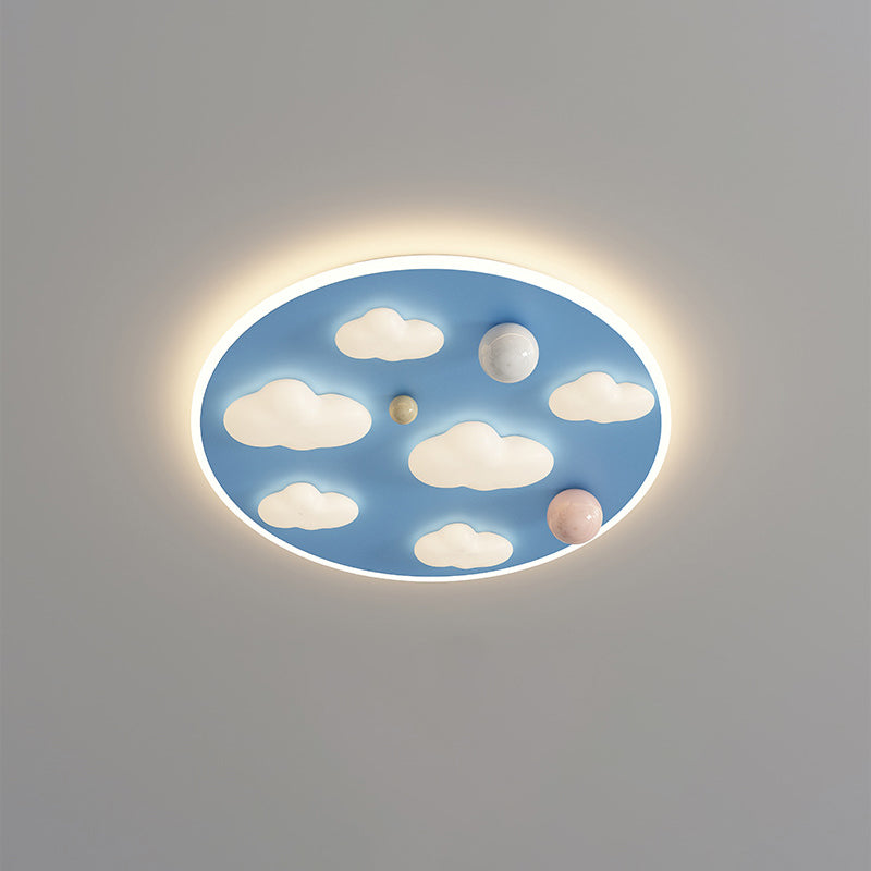 Contemporary Creative Kids Iron Acrylic Round Irregular Shape Mouse Cloud LED Flush Mount Ceiling Light For Bedroom