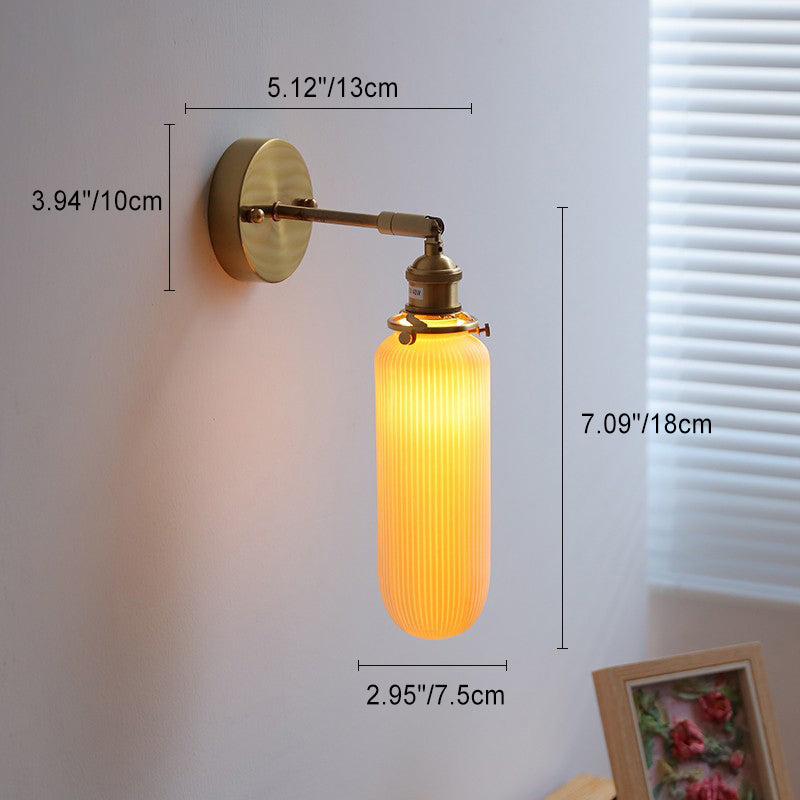 Traditional Japanese Brass Copper Ceramic Conic Cylinder Semicircular Strip Ball 1-Light Wall Sconce Lamp For Bedside