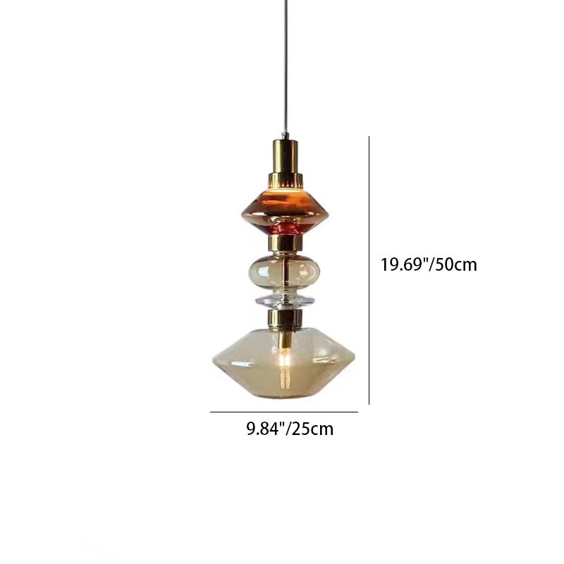 Traditional European Irregular Cylinder Iron Glass 1-Light Pendant Light For Living Room