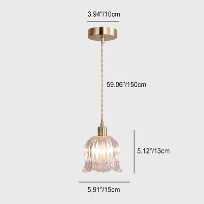 Contemporary Luxury Brass Flower Glass Shade 1-Light Pendant Light For Living Room