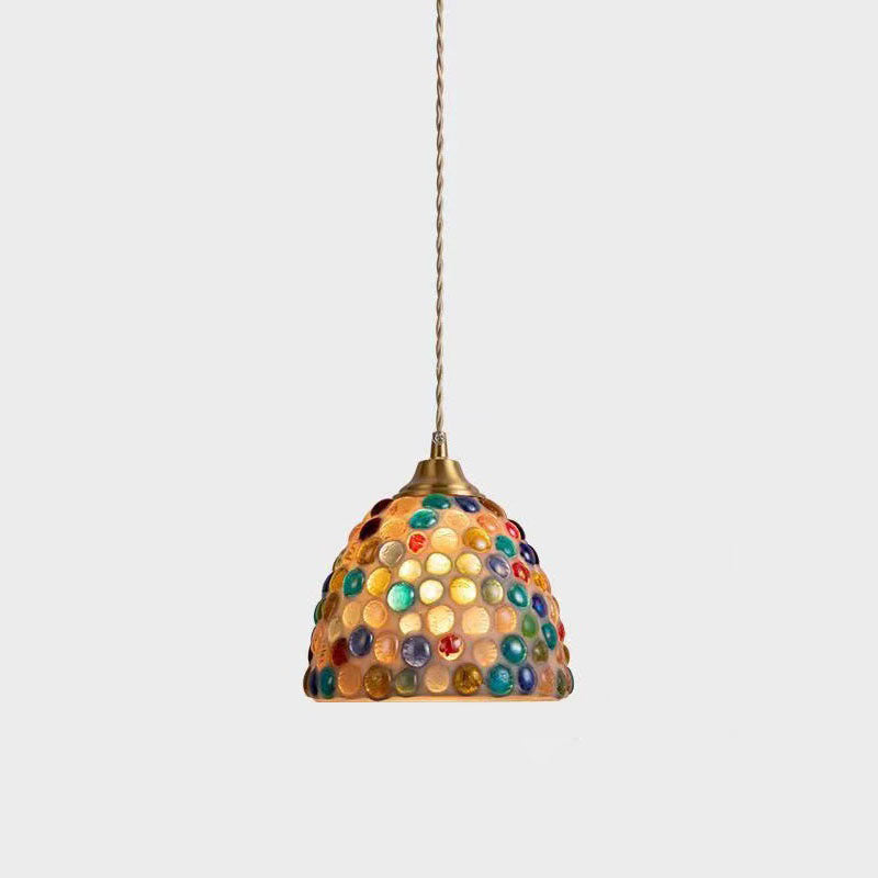 Traditional Tiffany Shell Decor Stained Glass Semicircle 1-Light Pendant Light For Bedroom