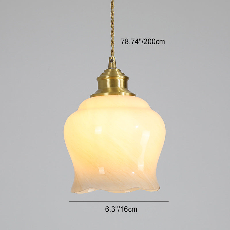 Modern Minimalist Flower Shaped All Brass Glass 1-Light Pendant Light For Bedroom