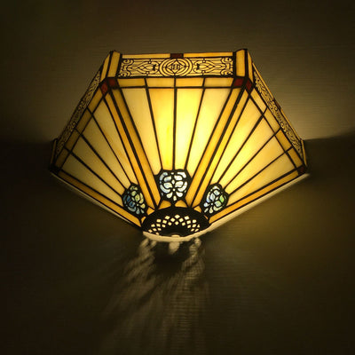 Traditional Tiffany Alloy Glass Diamond Semicircular Flower Dragonfly 1-Light Wall Sconce Lamp For Hallway