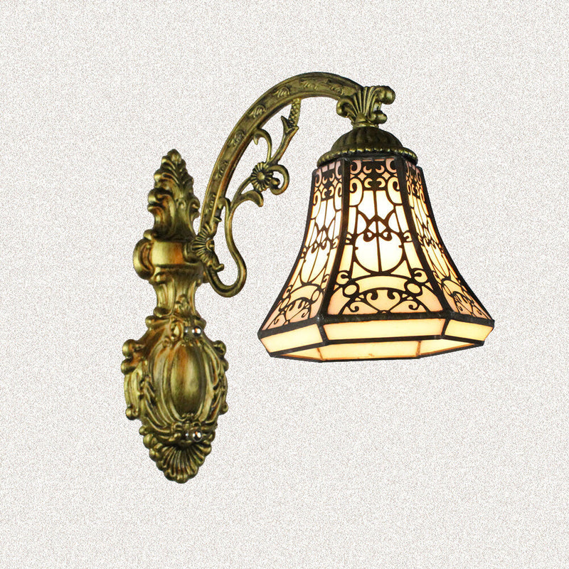 Traditional Tiffany Flower Cup Iron Stained Glass 1-Light Wall Sconce Lamp For Living Room