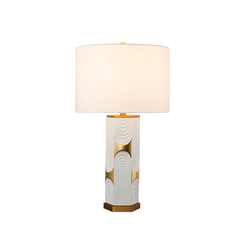 Modern Light Luxury Plated Ceramic Column Fabric 1-Light Table Lamp