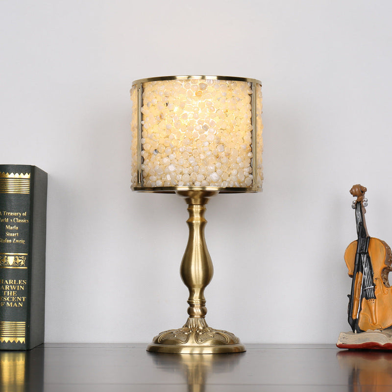 Modern Transitional Crystal Stone Shade Full Copper Base 1-Light Table Lamp For Study