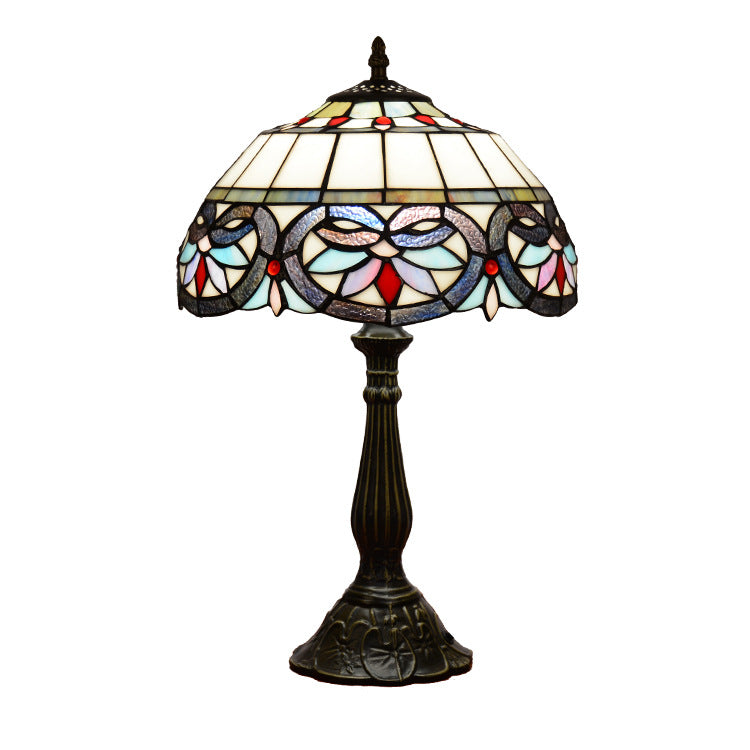 Traditional Tiffany Umbrella Alloy Stained Glass 1-Light Table Lamp For Bedroom