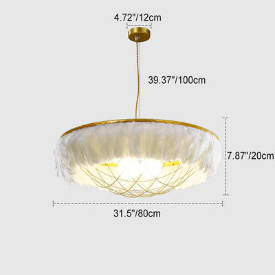 Nordic Light Luxury Feather Round Copper 2-Light Chandelier